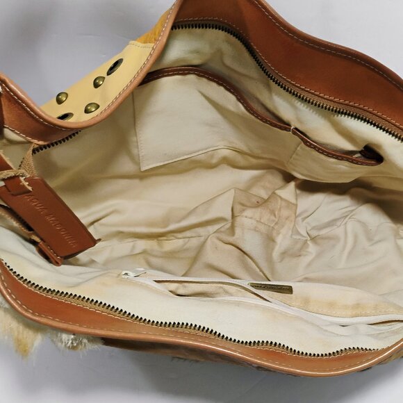 AQUA MADONNA BROWN LEATHER ANTELOPE HAIR PURSE HANDBAG 18X13 - Picture 7 of 11